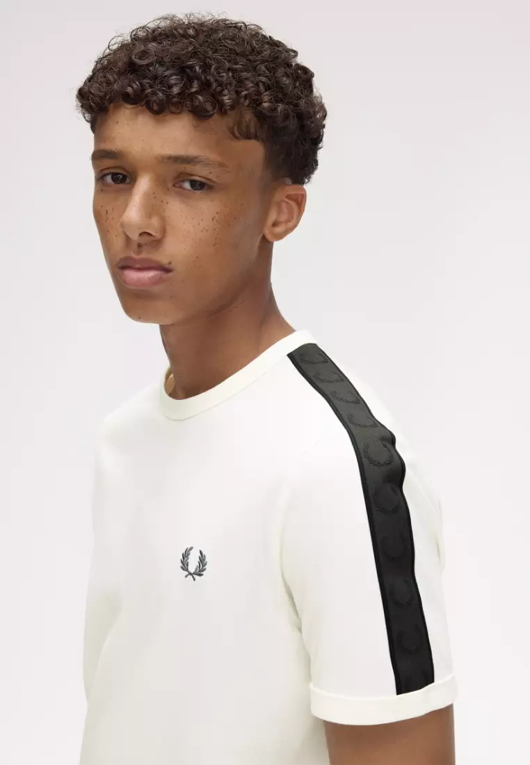 Fred Perry M4613 Contrast Tape Ringer T-Shirt (Light Ecru / Anchor Grey)