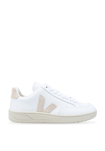 Veja white and beige V-12 Leather Sneakers 74BAESHACCD353GS_1