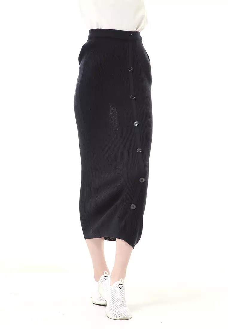 Deliana Rok Rajut Kancing Bawahan Wanita Premium Quality - Hitam