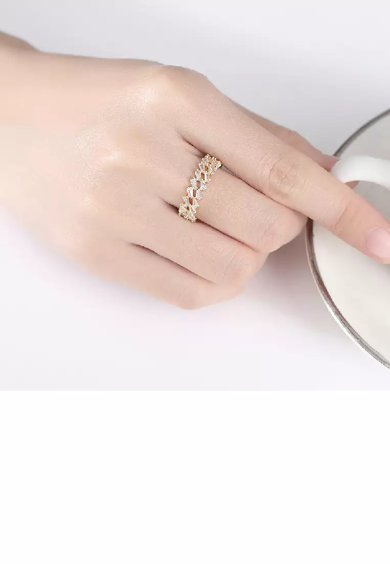 Fashion Temperament Plated Gold Geometric Adjustable Open Ring with Cubic Zirconia