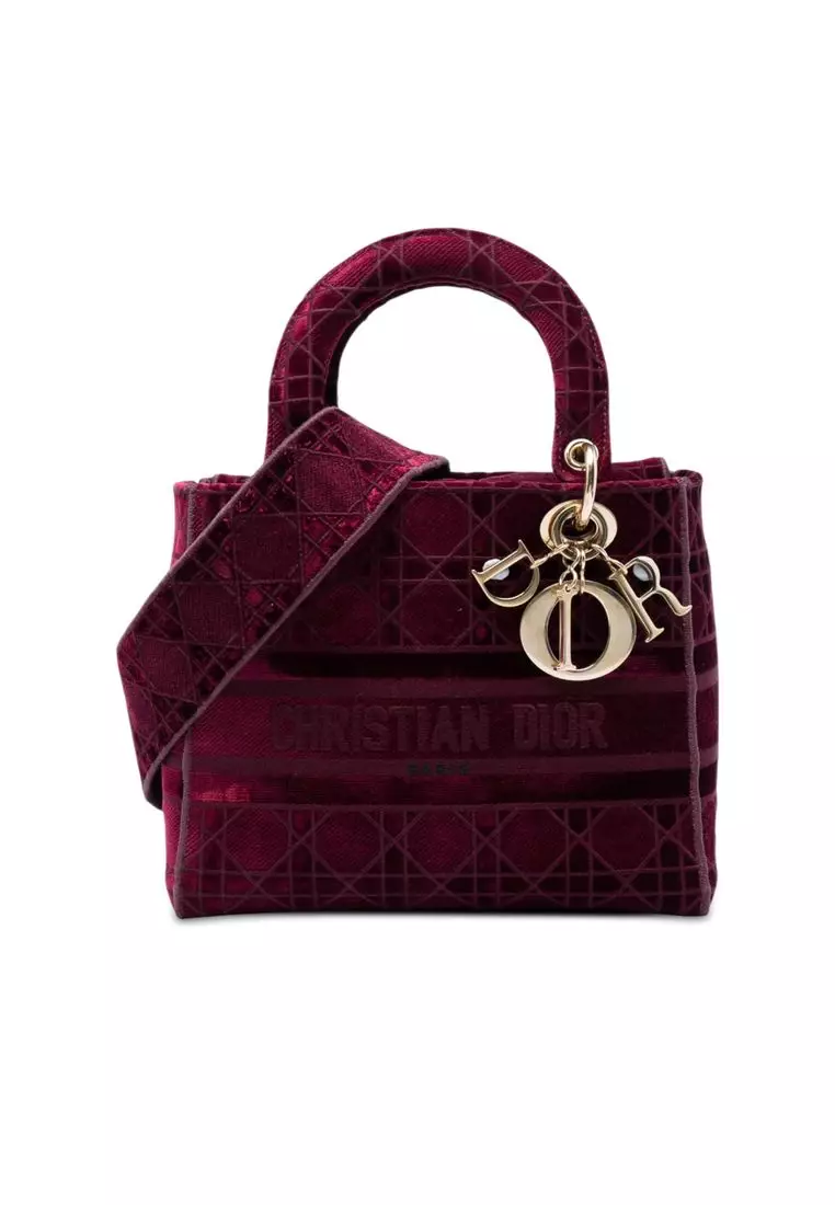 Pre-Loved Dior Medium Embroidered Velvet Cannage Lady D Lite