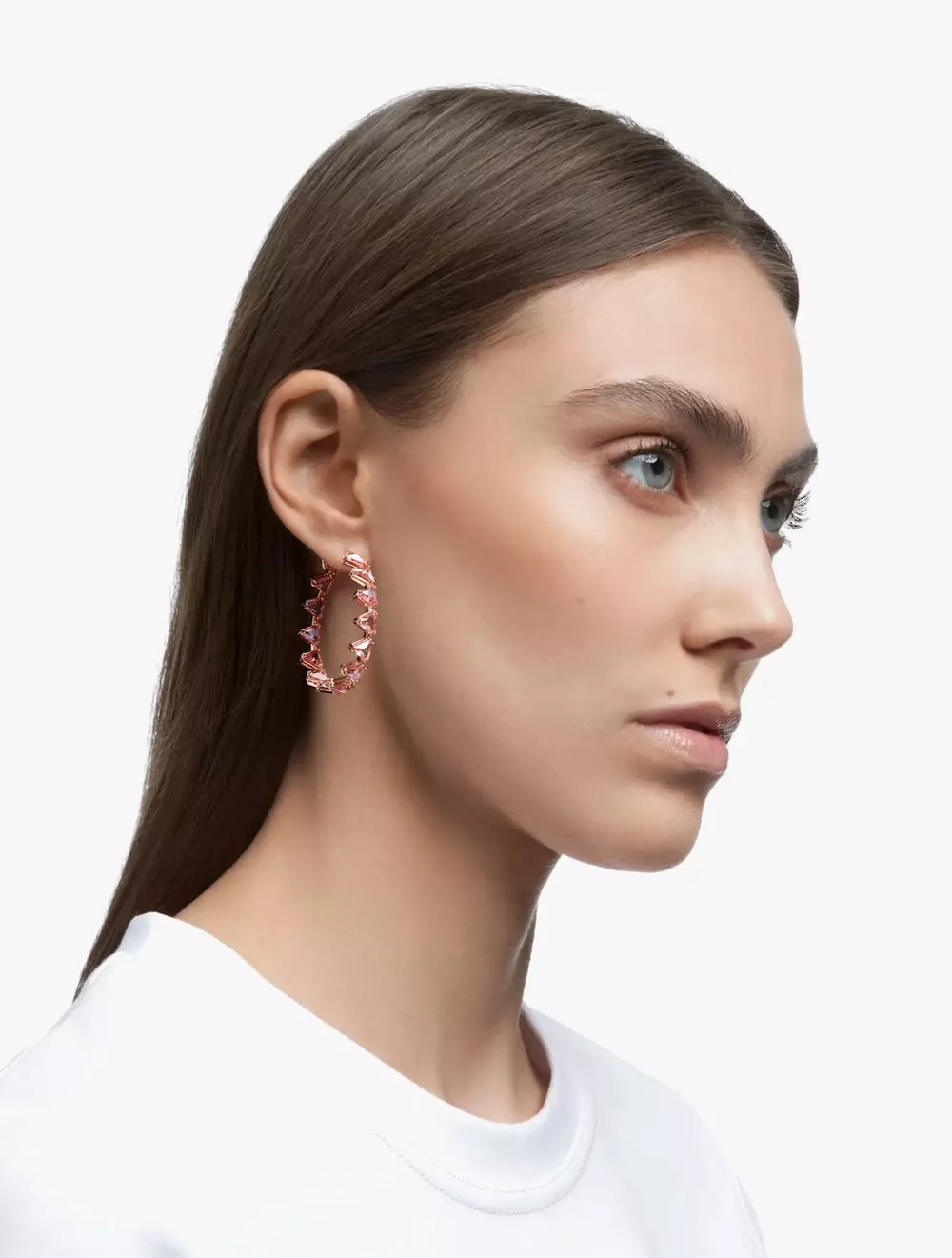 Ortyx Hoop Earrings, Triangle Cut, Pink, Rose Gold-Tone Plated - Pink