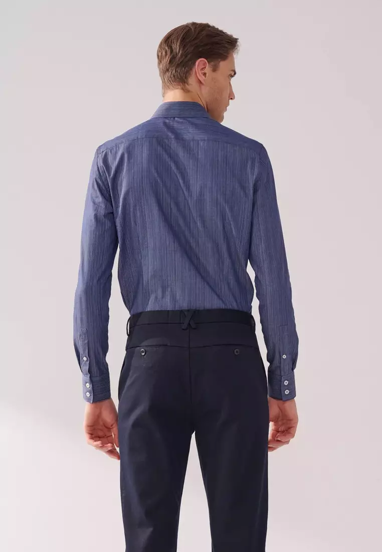 Dark Blue Striped Slim Fit Shirt