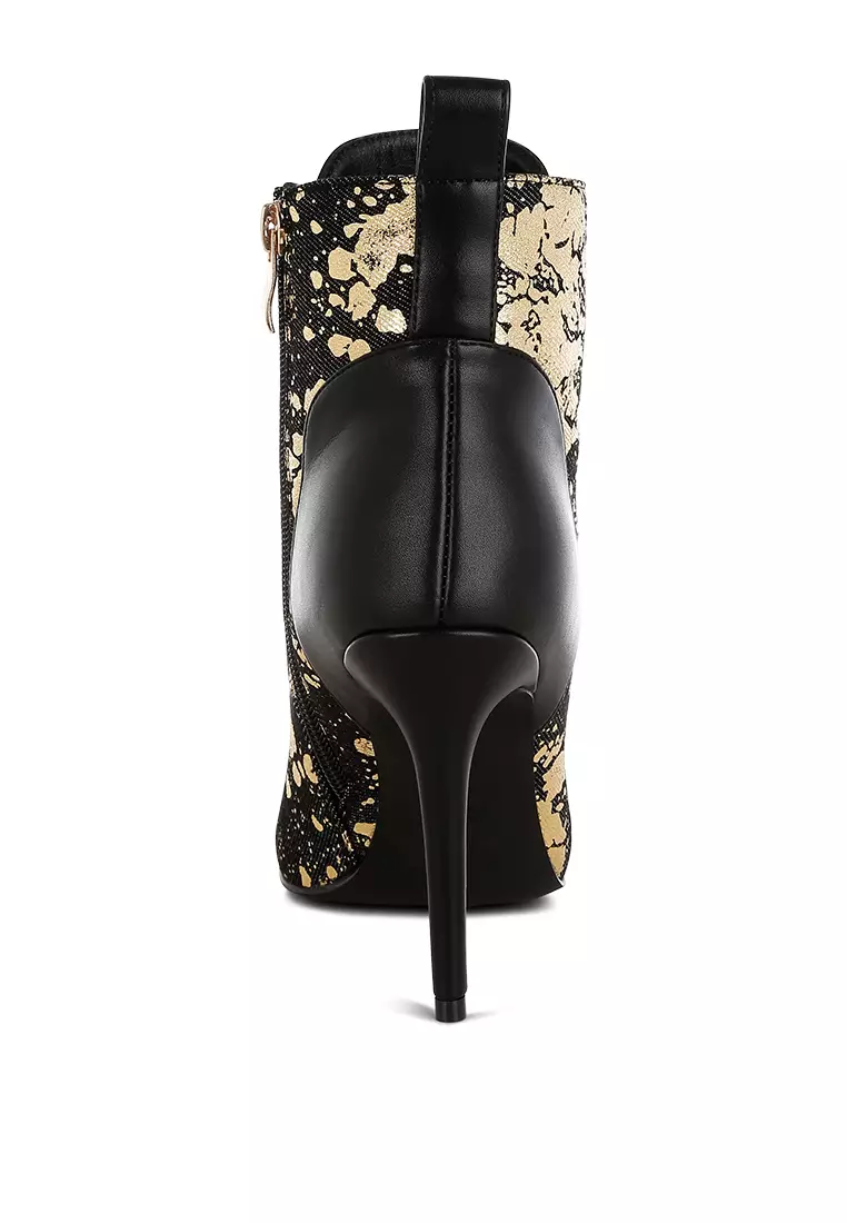 Abstract Pattern Lace-Up Ankle Boots in Black