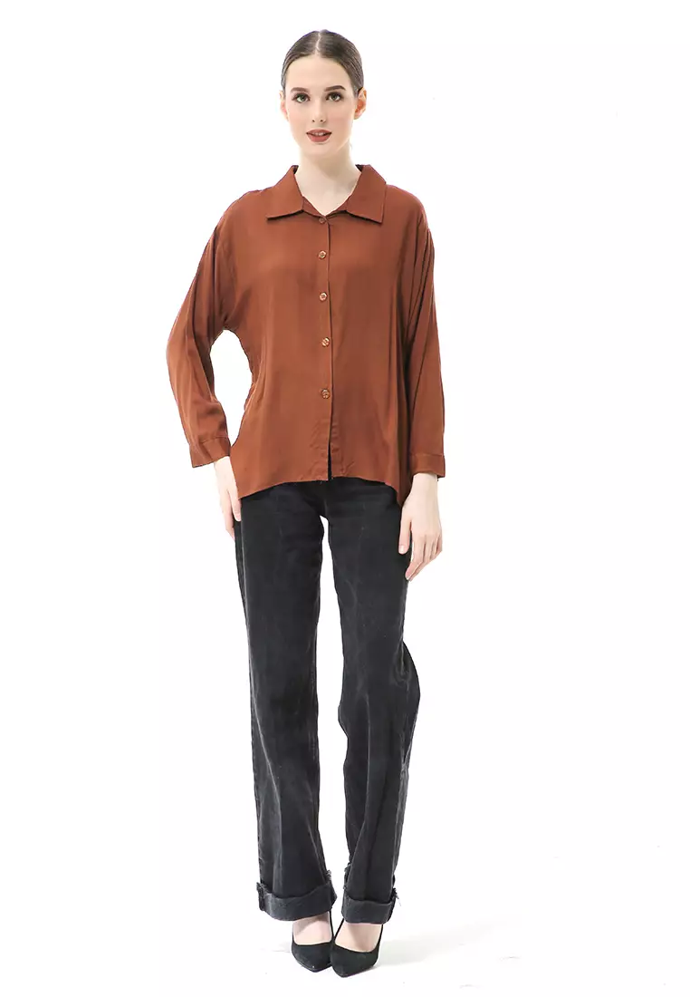 Ayudia Shirt Long Sleeve Atasan Wanita Premium Quality - Brown