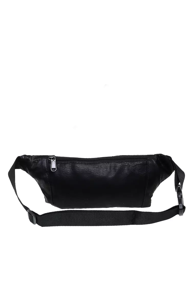 Atera Tas Pinggang Selempang Fashion Pria Waistbag Large Compartment Material Leather Kulit ORIGINAL - Black