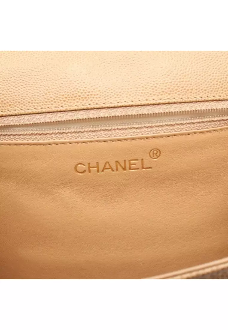 Pre-Loved Chanel coco mark Twist handle Shoulder bag Caviar skin beige gold hardware