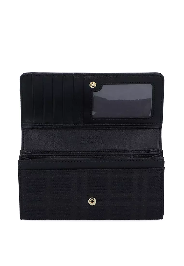 CR Brushed Plaid 2-Fold long Wallet - Black