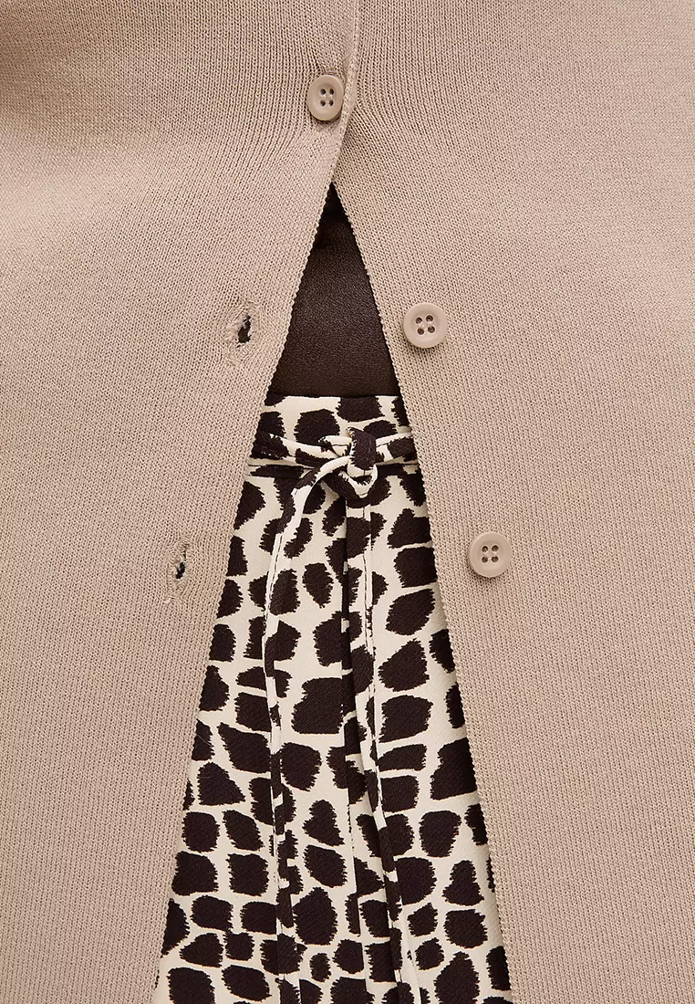 Animal Print Drawstring Wide Leg Trousers