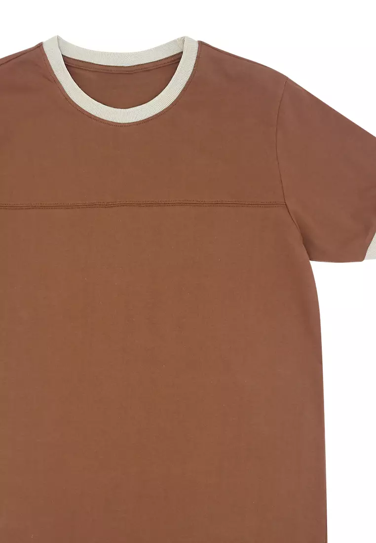 Men's Basic Round Neck Ringer T-Shirt with Cut and Sew Detail