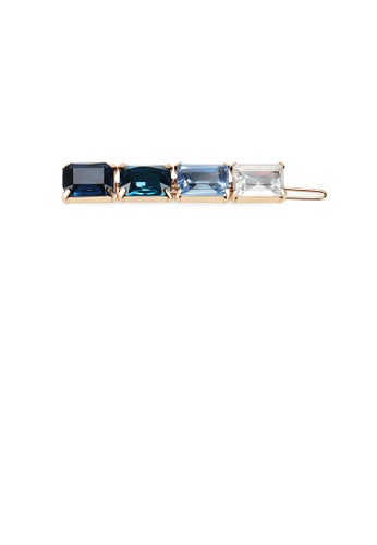 Glamorousky blue Simple Temperament Plated Rose Gold Geometric Blue Multicolor Cubic Zirconia Hair Clip 4381CACC12AA43GS_1