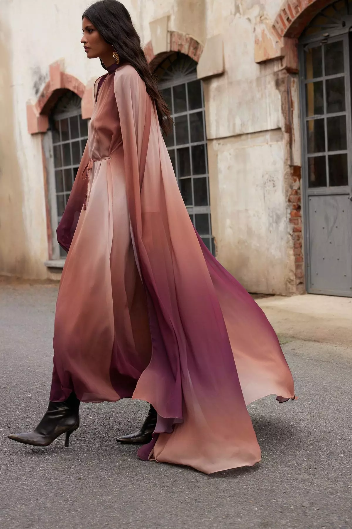 X Ai Brown Gradient Cape Evening Dress Tctaw25Db00019