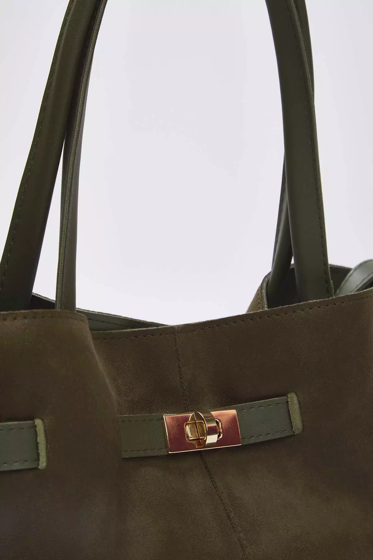 Khaki Soft Suede Handle And Crossbody Shoulder Bag