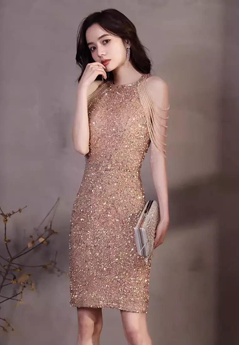 2025 Fashionable Sexy Crystal Sequin Fringe Dress CA081626