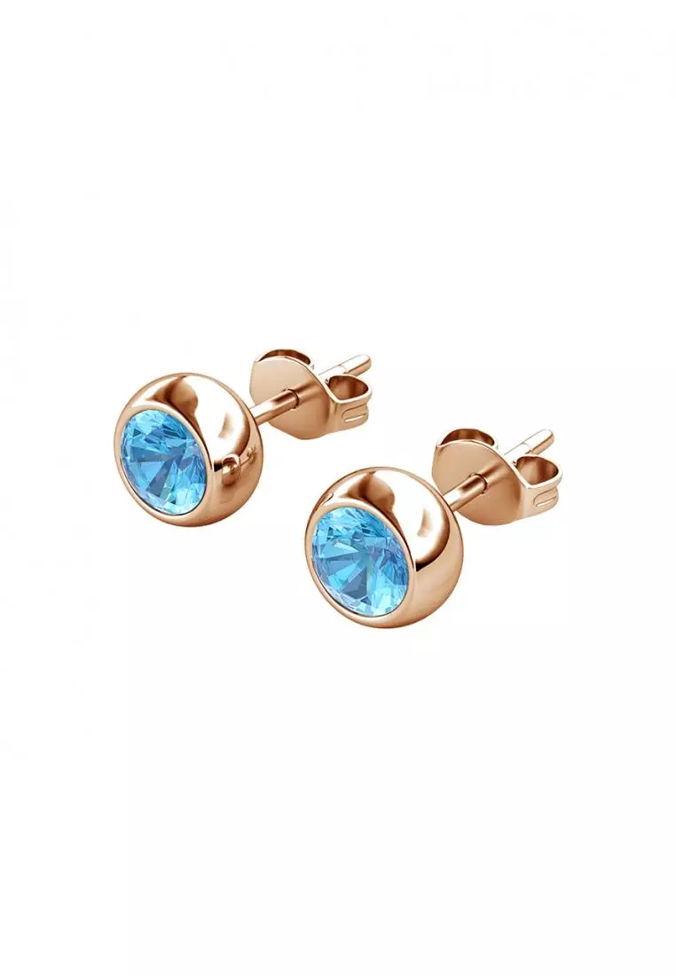 Birth Stone Moon Earring March Aquamarine RG - Anting Crystal Swarovski by Her Jewellery