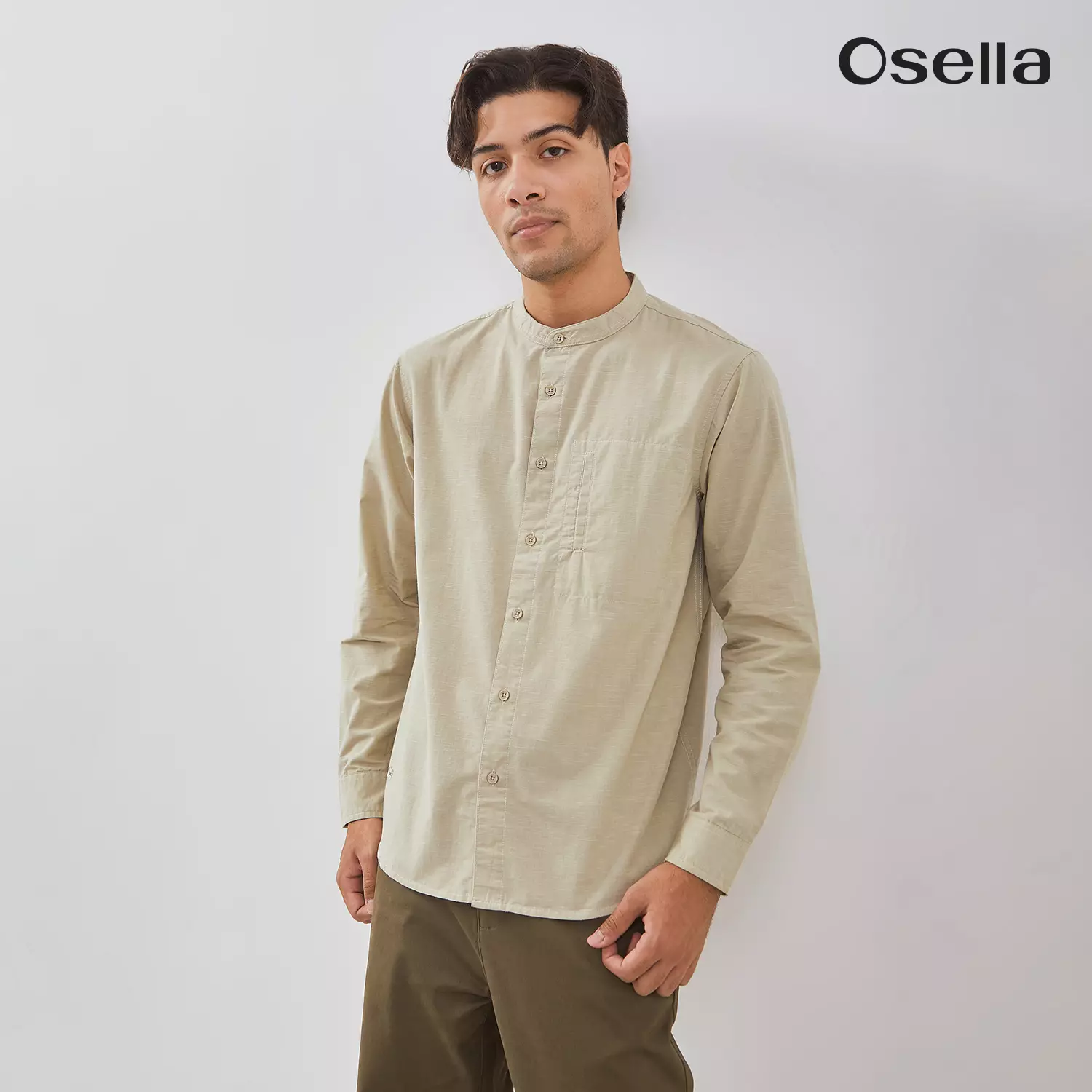 Osella Rayyan Long Sleeve Koko Shirt With Vertical Pocket 203T660198 | Kemeja Koko Raya Lengan Panjang Pria