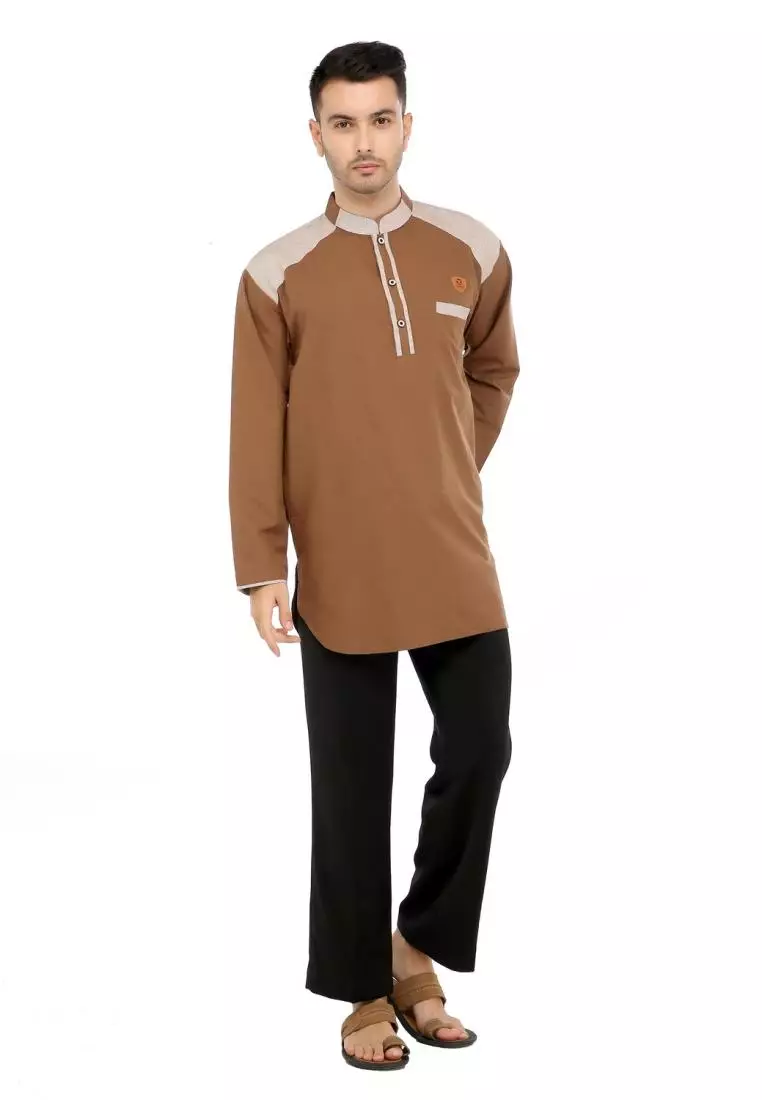 Baju Koko Gamis Muslim Pria Asraf - Coklat