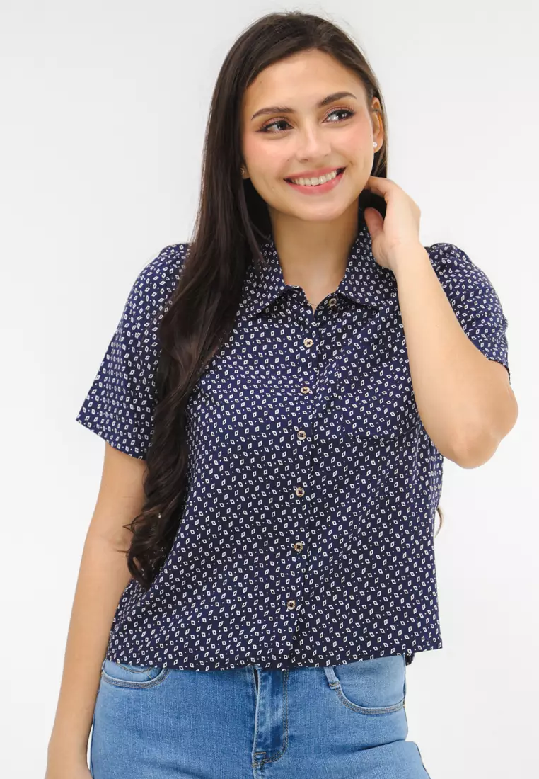 Woven Printed Rayon Short Sleeves Blouse