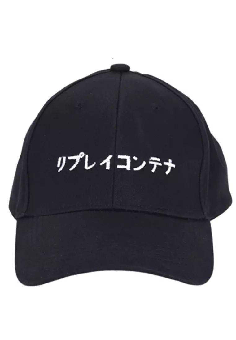 Drsh Topi Baseball Pria & Wanita Japanese Letter Katakana Resizable Strap Material Cotton ORIGINAL - Black