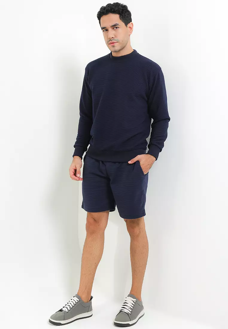 SYZLO Crewneck Kenneth Cotton Fleece - Navy Blue
