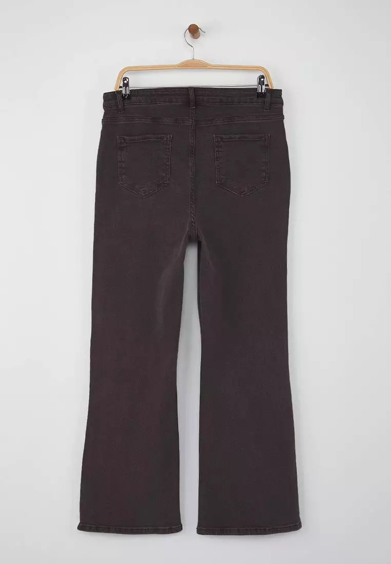 Brown High Waist Comfort Stitch Detailed Flare Fit Jeans