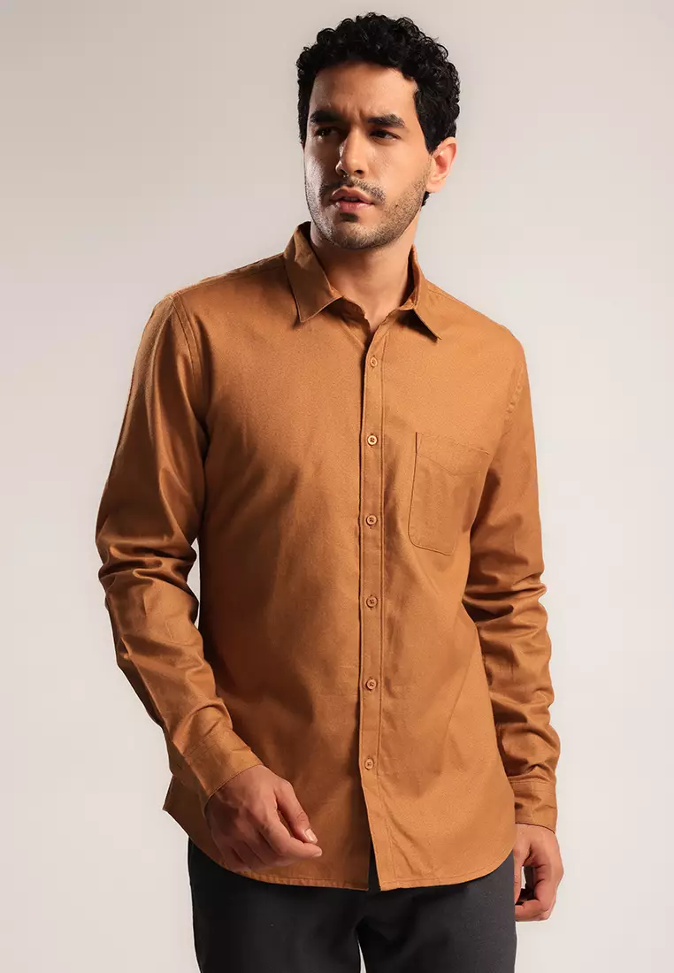 MOC - Kemeja Polos Pria Lengan Panjang Renton - Orange Dark