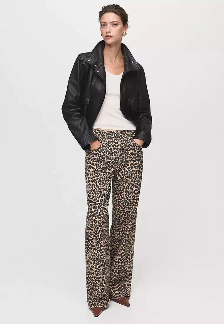 Leopard-Print Straight Jeans