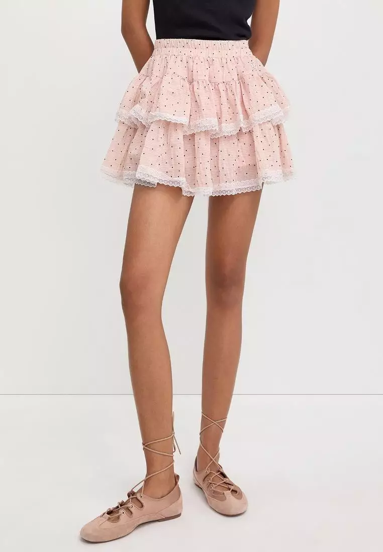 Lace Trim Tiered Layered Ruffle Skirt