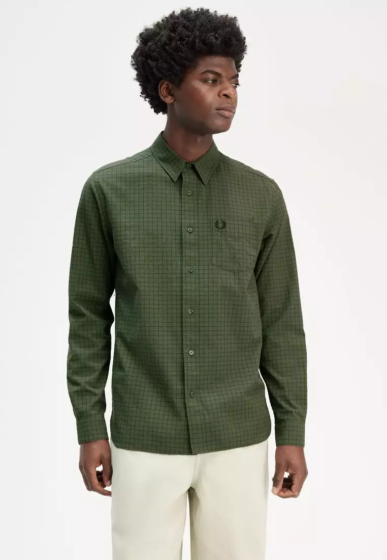 Fred Perry M8716 Grid Check Long Sleeve Shirt (Laurel Wreath Green)