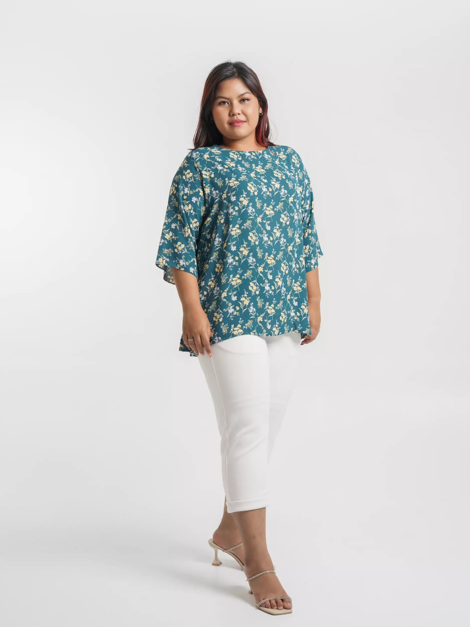 Plus Size Blouse Hera Green Flower
