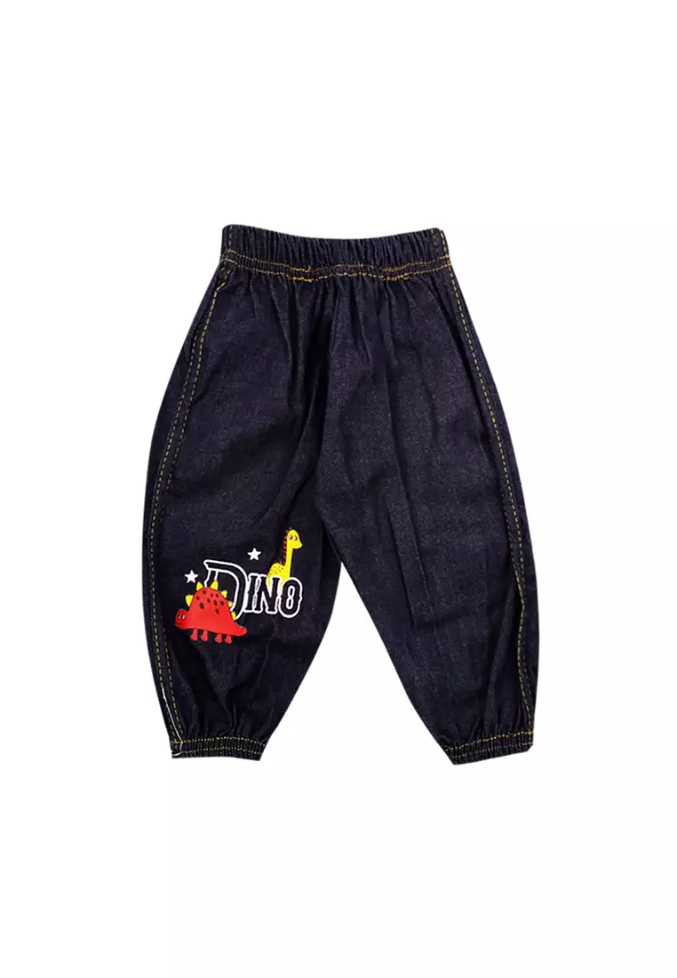 Skabe Pakaian Bayi Anak Laki Laki Baju Lengan Pendek Motif Dino Setelan Celana Jeans Jogger 3/4 All Size Warna Tua Usia 6 Bulan Hingga 12 Bulan 3435 Wakakids Waka Kids