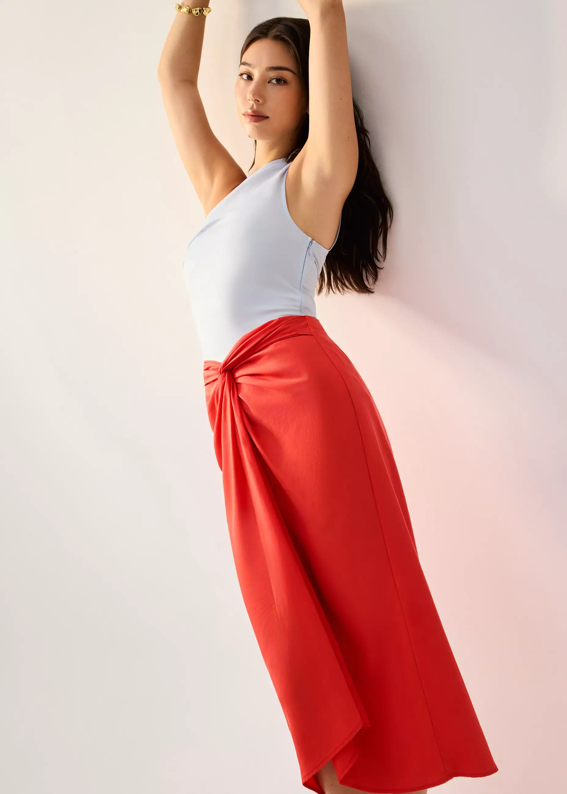 Rok Wanita - Lyocell Front Twist Column Midaxi Skirt