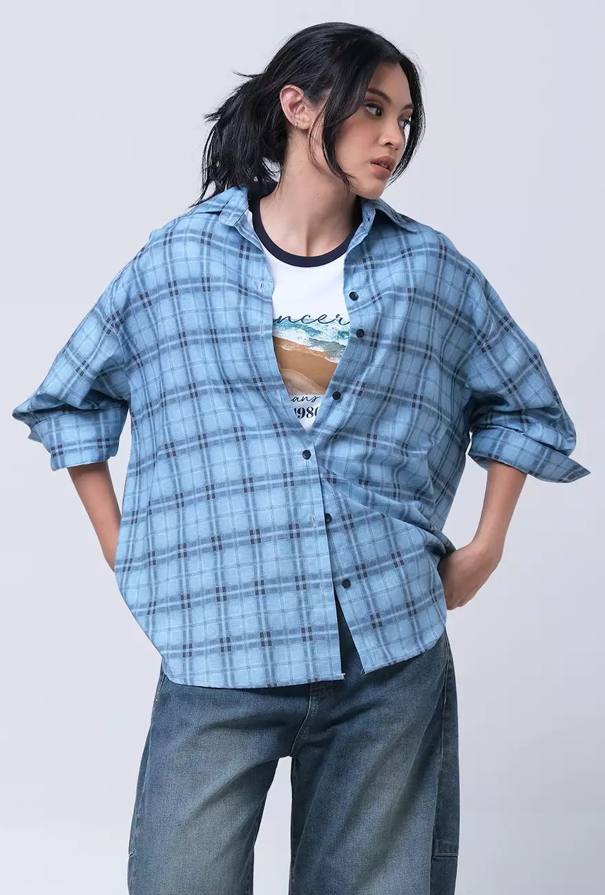 Kemeja Wanita Alanza Blue Black