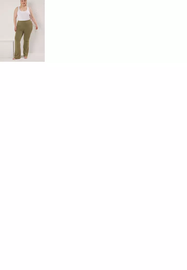 Khaki Thinner High Waist Flare/Flare Knitted Plus Size Trousers Tbbss24Ar00033