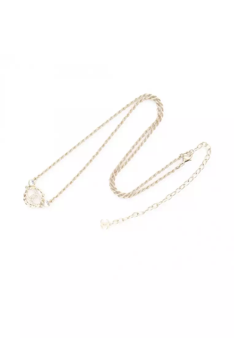 Pre-Loved Chanel coco mark necklace GP Rhinestone gold clear B23B