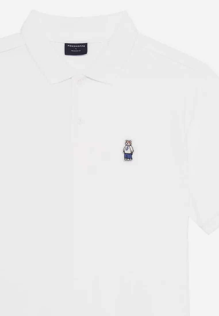 Relaxed Fit Polo With Crew Bear Patch Embroidery