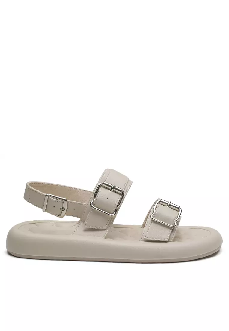 White buckle strap cheap sandals