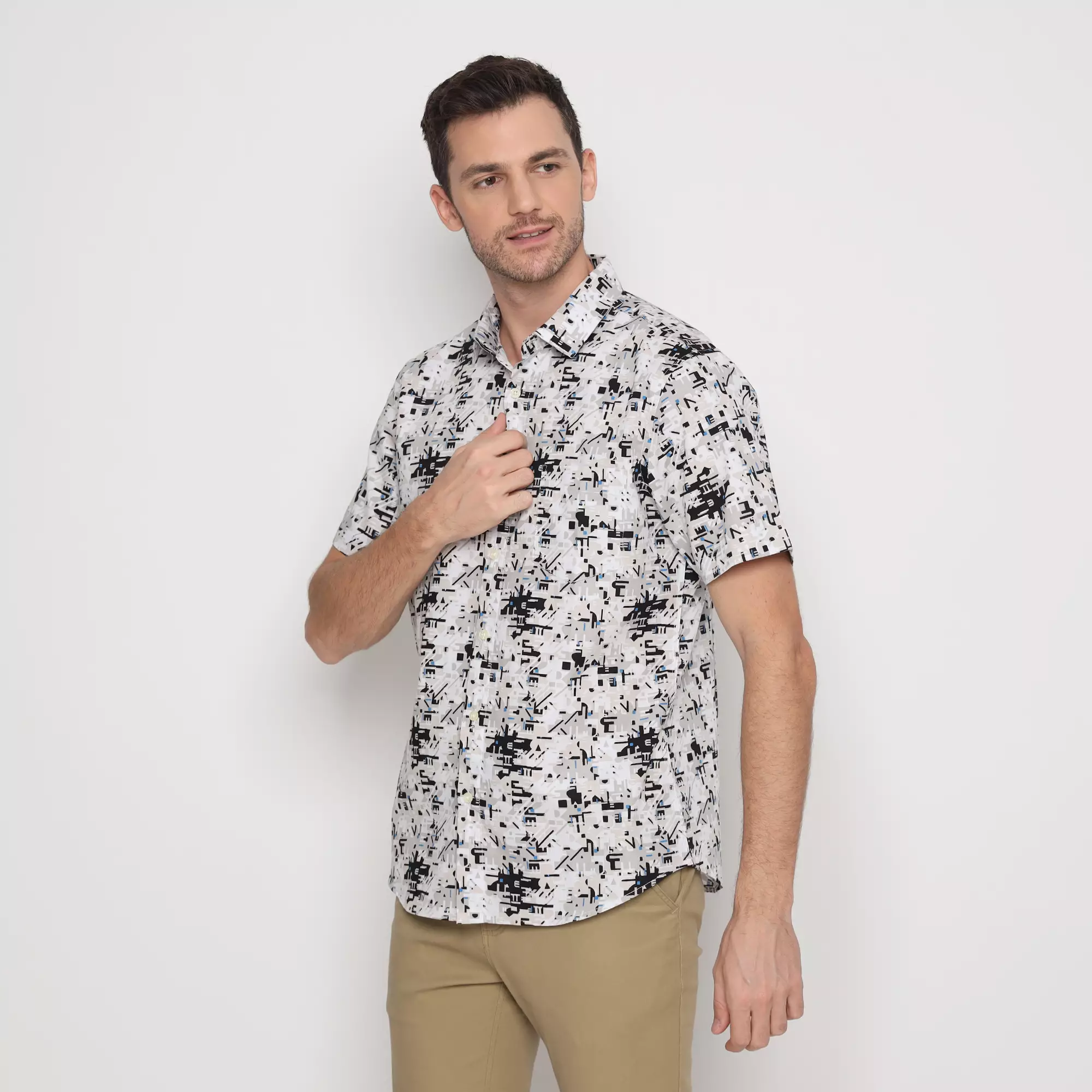 Platini Kemeja Motif Pria Lengan Pendek Katun Abu 132224