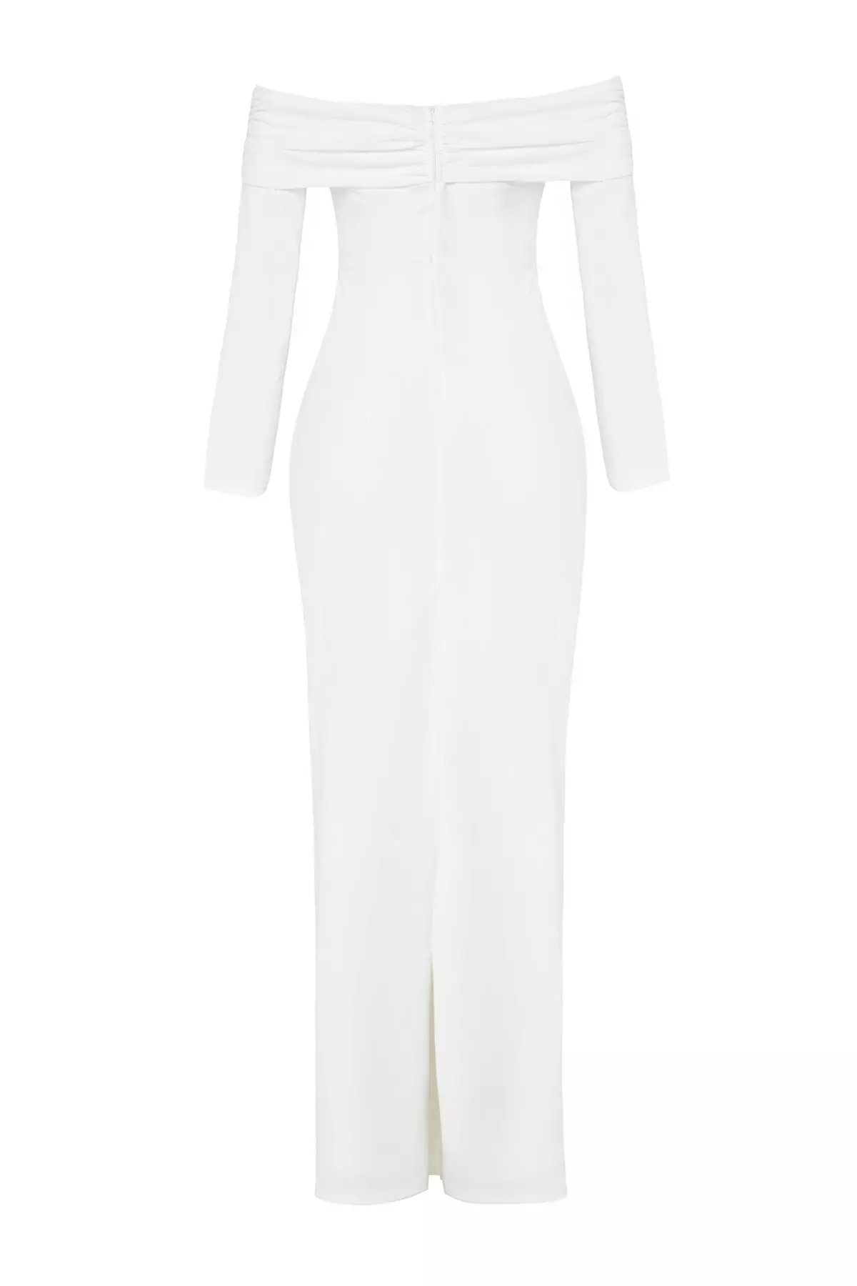 White Carmen Collar Knitted Long Elegant Evening Dress TPRSS24AE00204