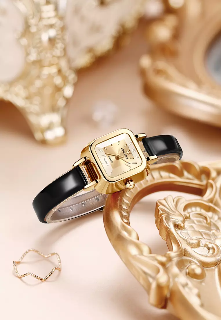 Jam Tangan Wanita 3344 Korea Antik Persegi Mini Tali Kulit Jam Tangan Cewek Original black