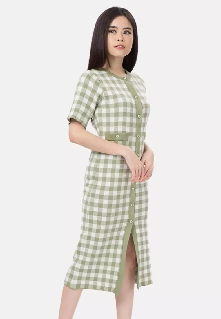 Checker Midi Dress in Green