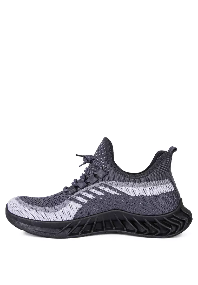 Grey Slip On Knitted Running Trainers