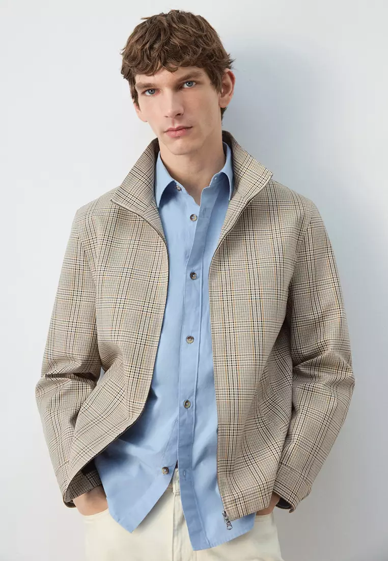 Prince Of Wales Check Jacket With Funnel Neck