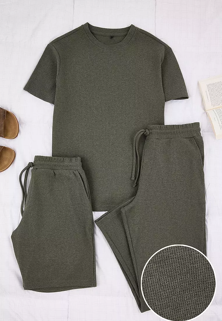 Khaki Regular Cut 3-Pack Textured Tracksuit Set Tmnss26Em00002