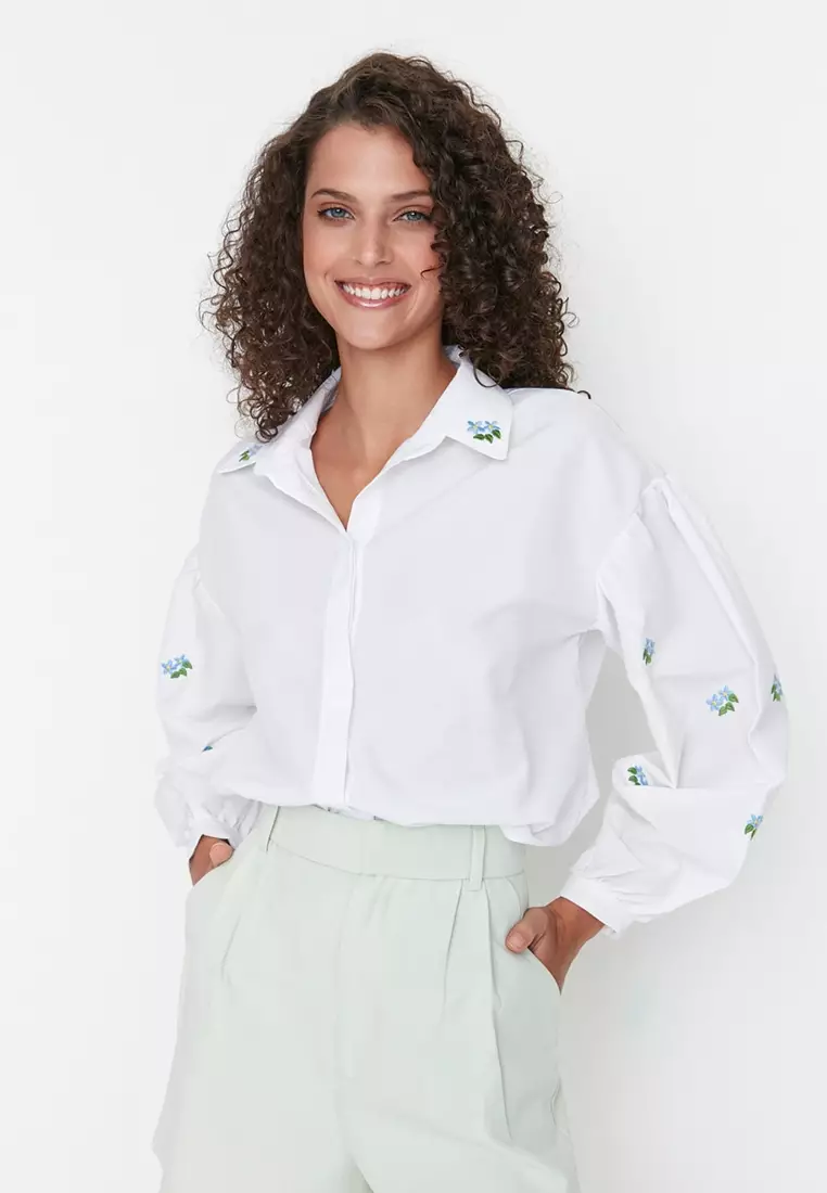 Buy Trendyol Embroidery Sleeves Detail Woven Shirt Online ZALORA