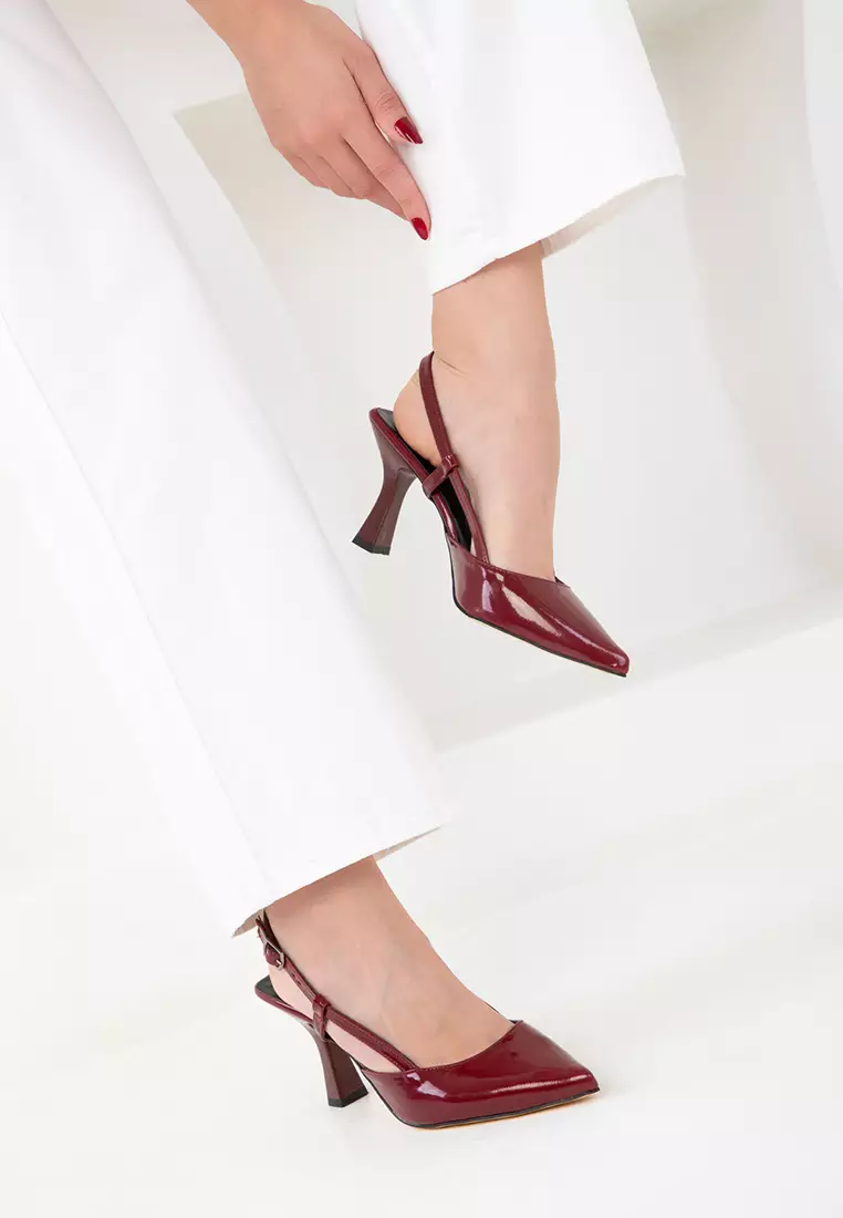 Claret Red Patent Leather Women's Classic Heeled Shoes 20256