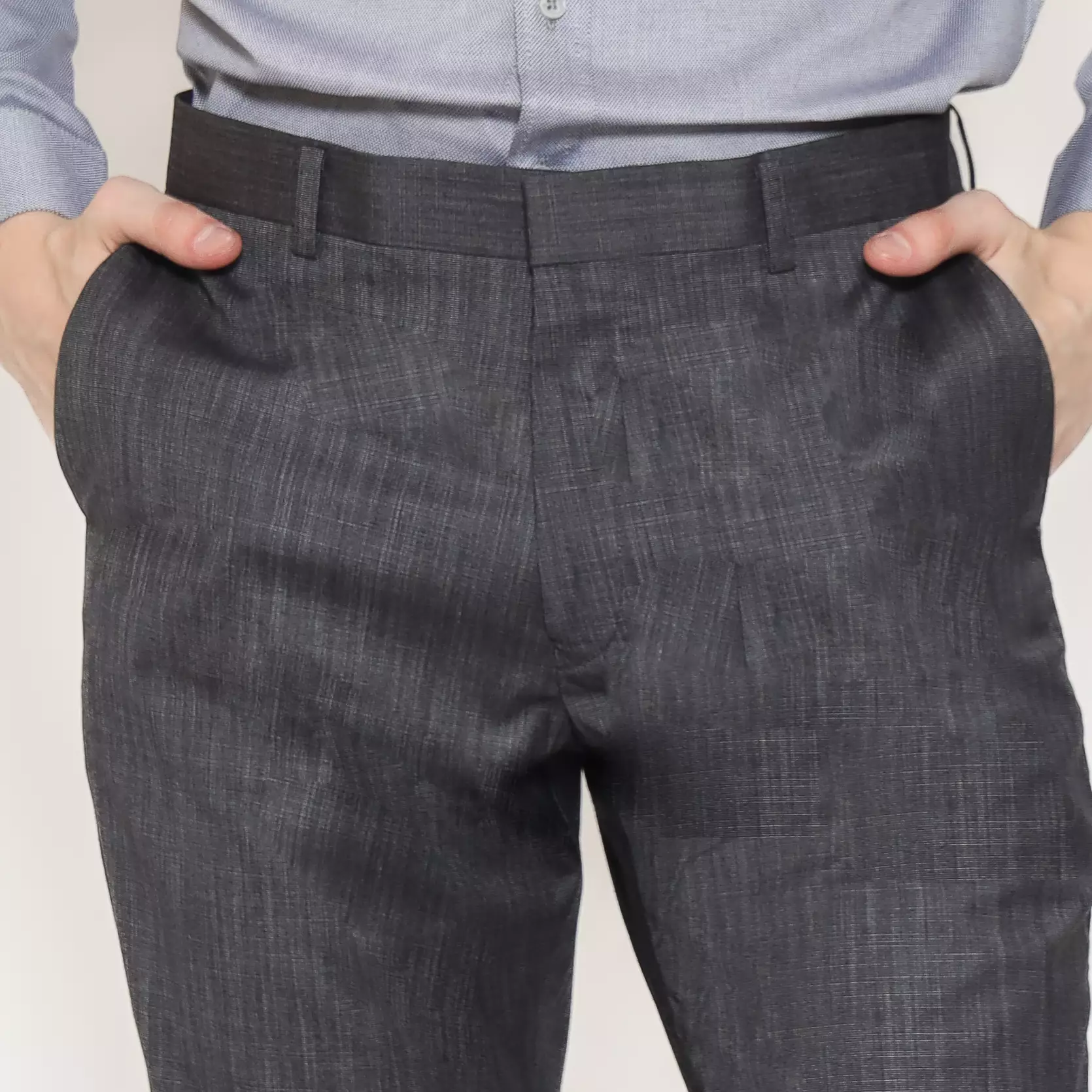 Schoeller Celana Pria Formal Slim Fit Bristol – Abu Hitam – Viscose Stretch – Motif Garis Halus