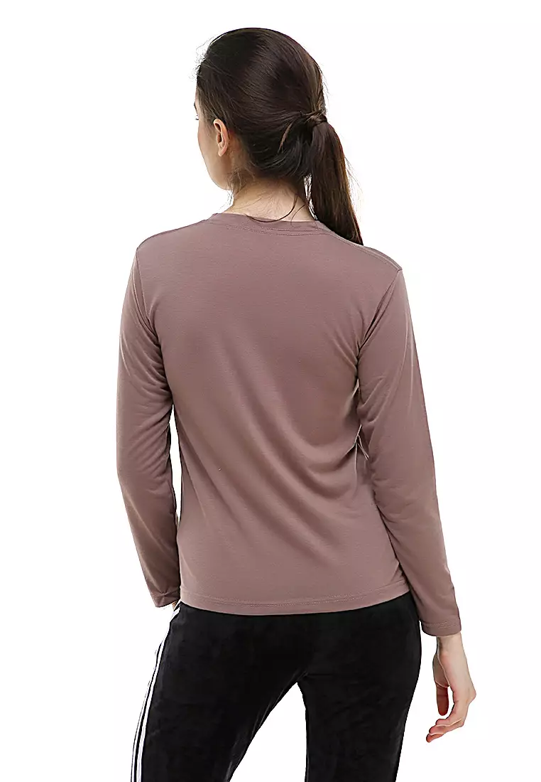 Seth Tshirt Long Sleeve Motif Polos Design Simple Atasan Wanita - Mocca