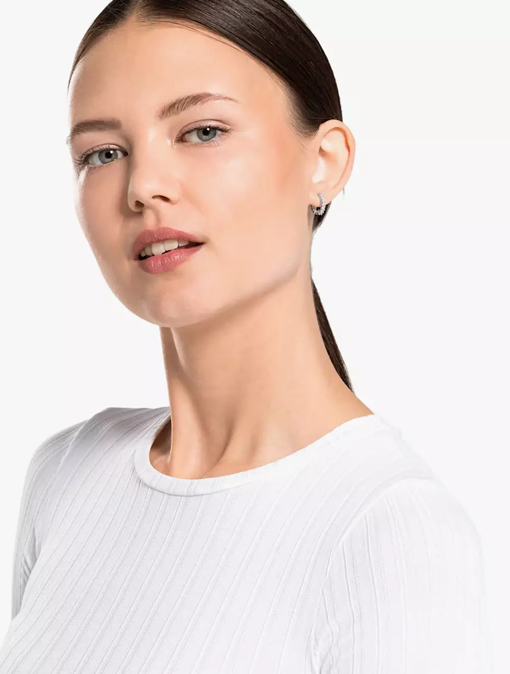 Vittore Mini Hoop Pierced Earrings, White, Rhodium Plated - White