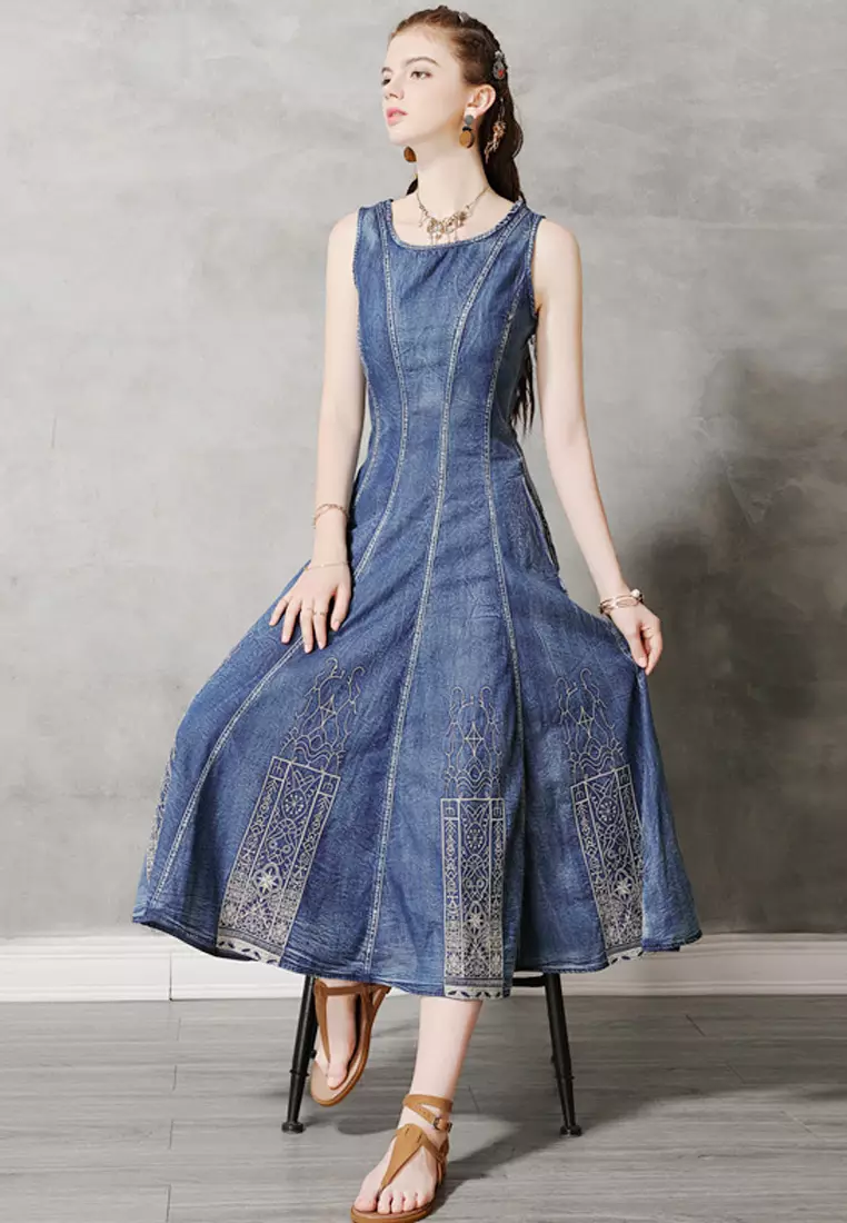 Buy Twenty Eight Shoes VANSA Vintage Embroidered Denim Dress VCW-Bd301 ...